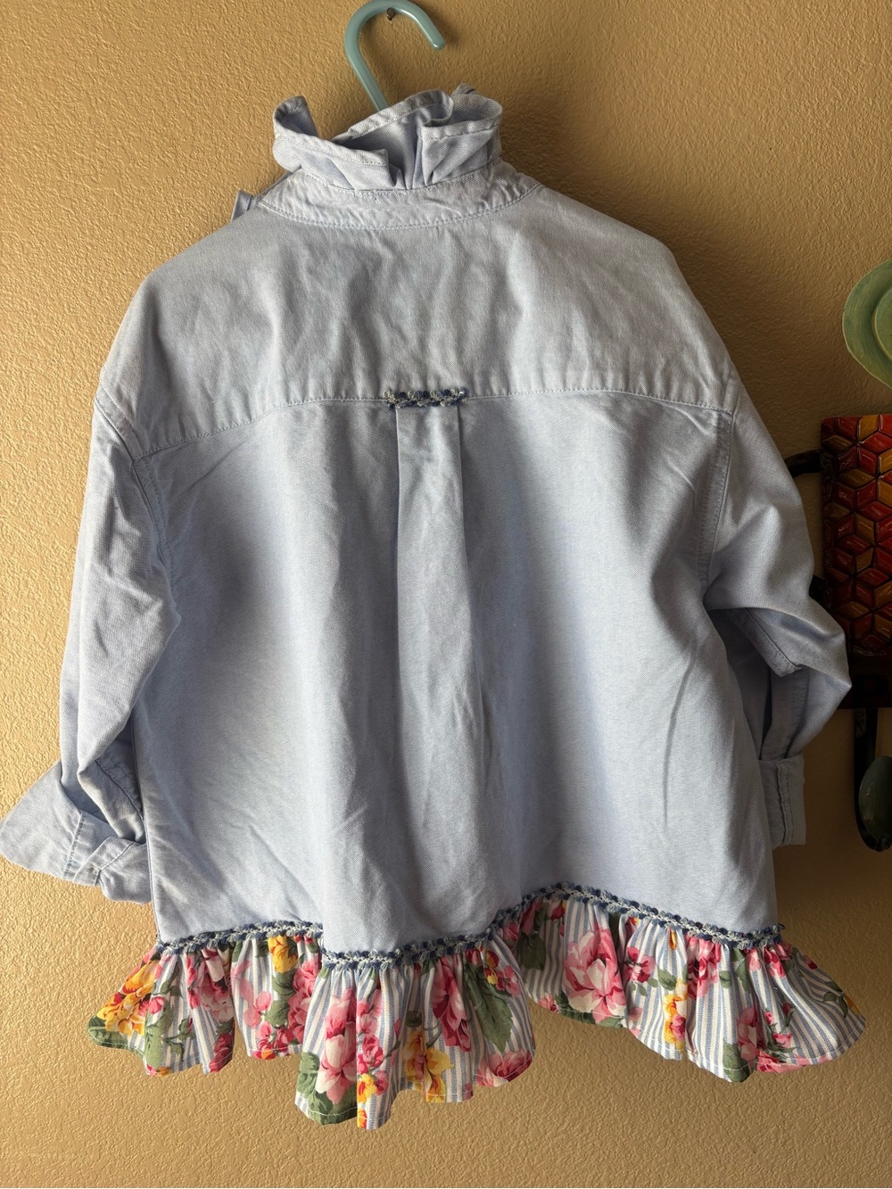 Old Navy Light Blue oxford with Floral Ruffle Hem detail - Picture 2 of 12